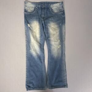 Buffalo David Bitton King Slim Boot Jeans Mens 36x30 Light Wash Distressed